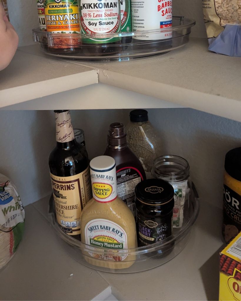 lazy susan for corner storage with condiments 